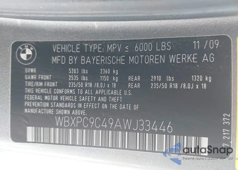 2010 BMW X3 xDrive30I z USA, uszkodzony, nr VIN WBXPC9C49AWJ33446